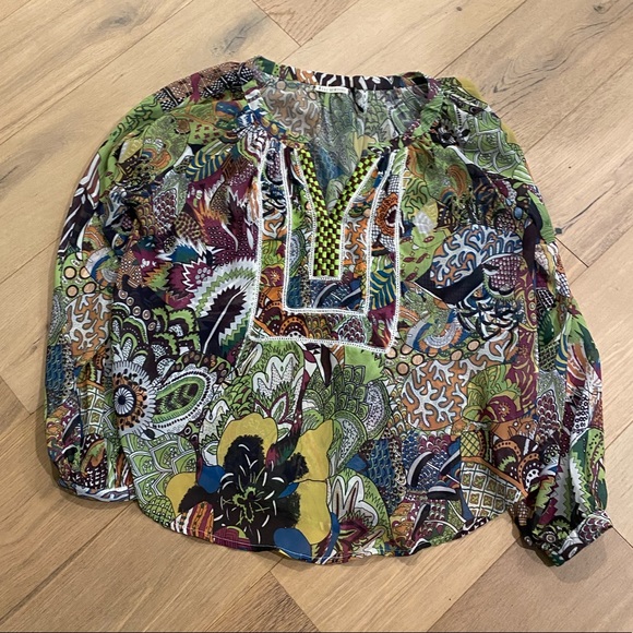 Anthropologie Kas New York Embroidered Printed Blouse Sz S EUC - Picture 2 of 3
